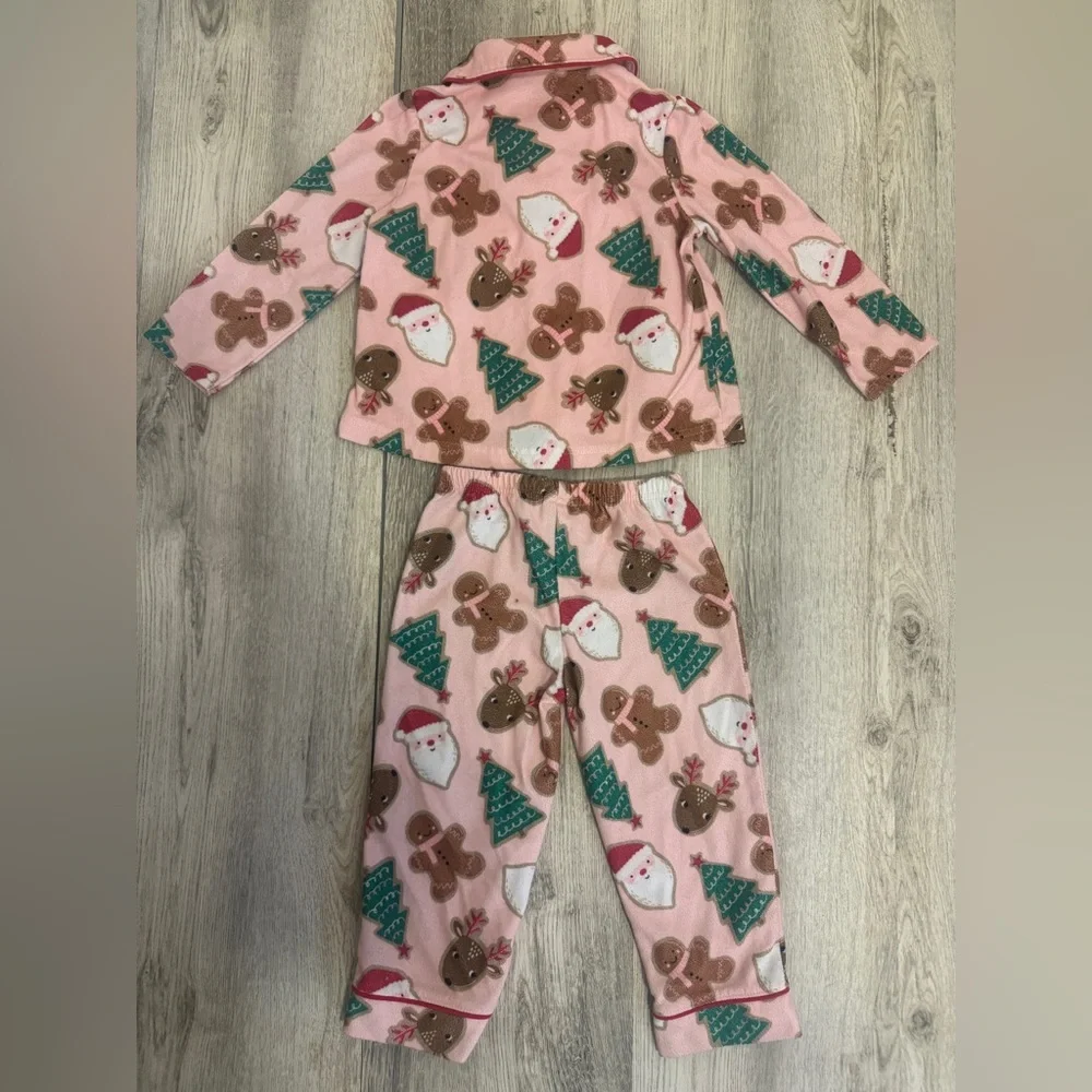 Carter's Pink Holiday Pajama Set with Santa and Gingerbread